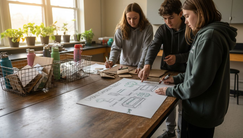 Students brainstorming sustainable school projects
