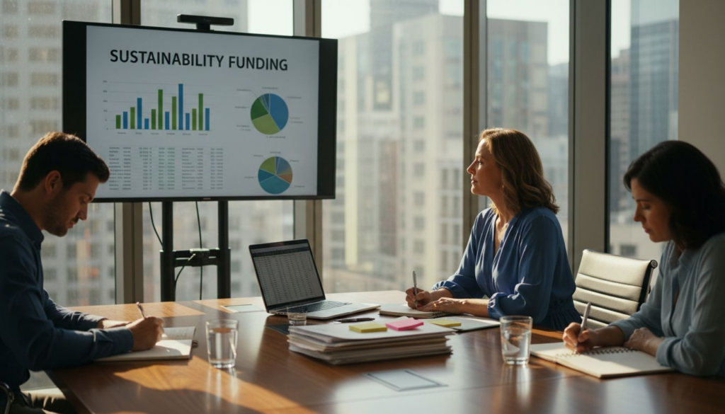 Foundation team discussing sustainability funding