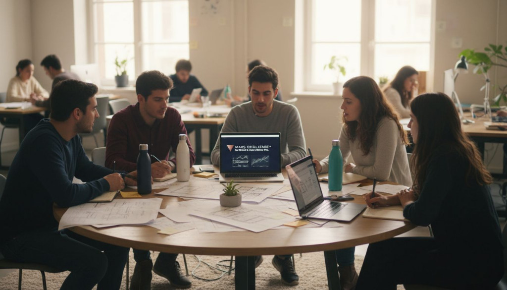 Un grupo de profesionales analiza estrategias en una oficina comprometida con el medio ambiente.