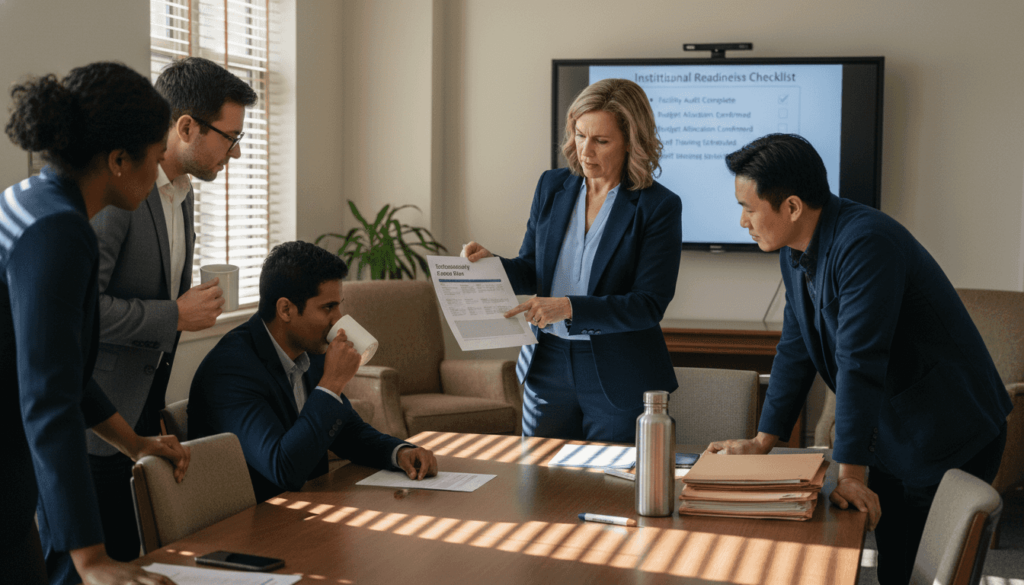 Administrator reviewing sustainability action plan