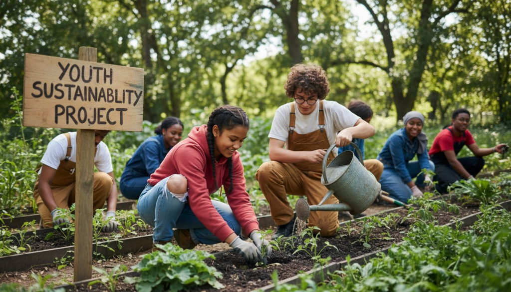 Teens participating in community garden project