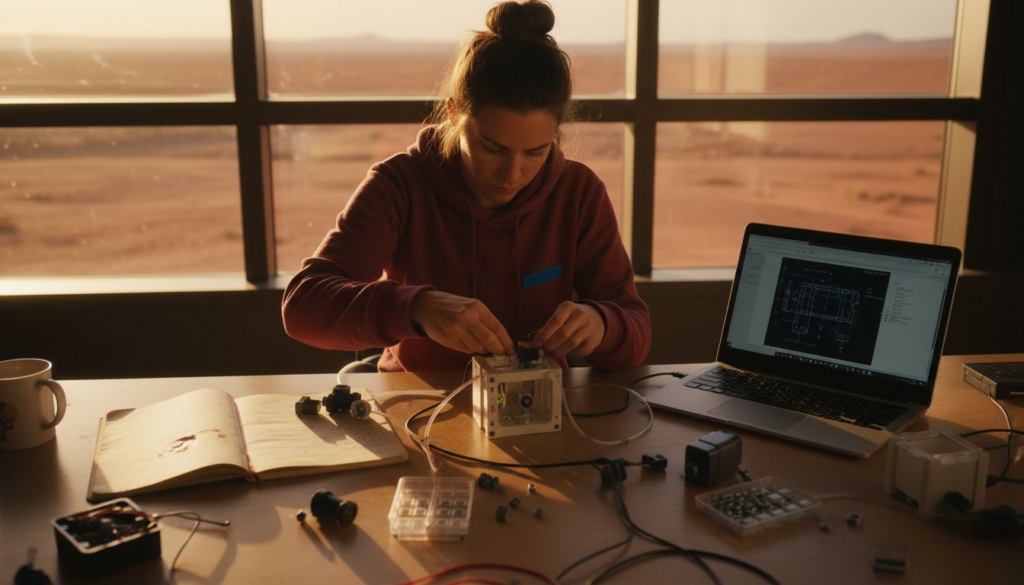 Engineer prototyping device in Mars-like lab