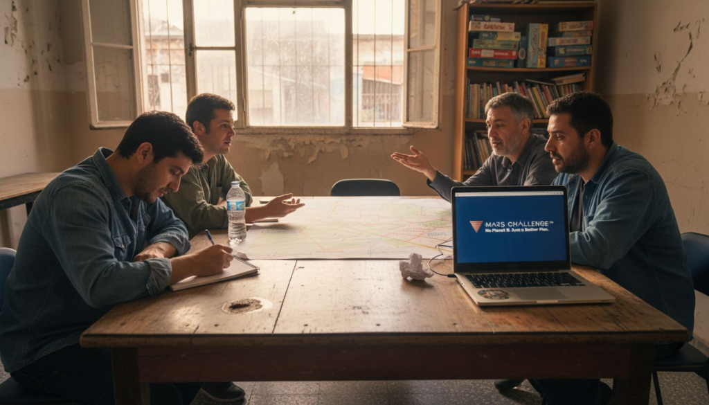 El equipo comunitario se reúne para analizar un proyecto social.