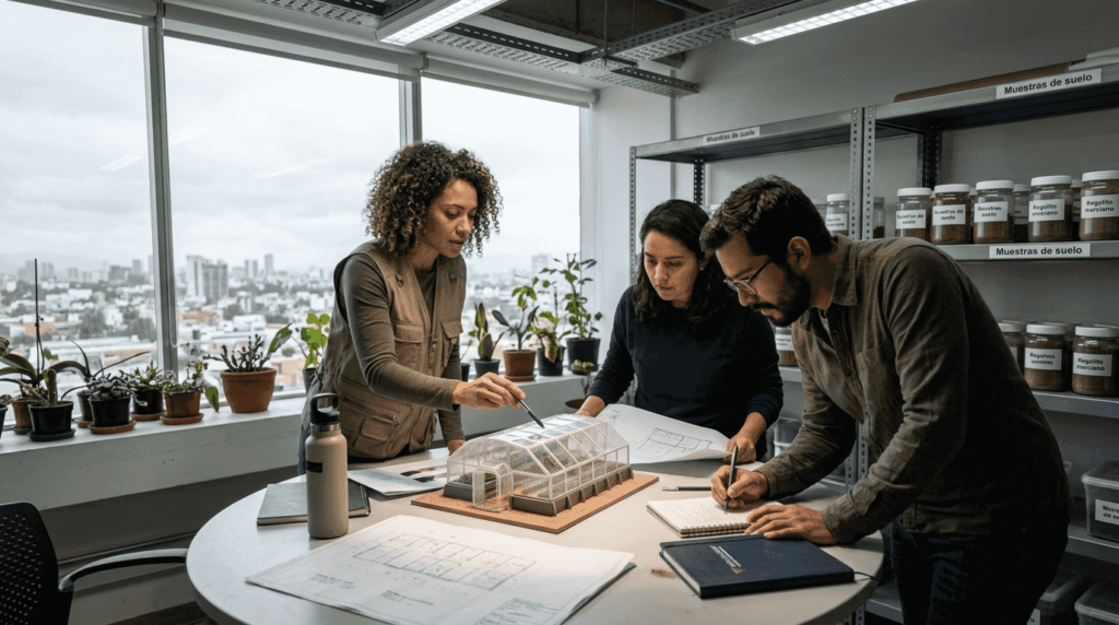 Un equipo observa un invernadero experimental diseñado tanto para Marte como para la Tierra.