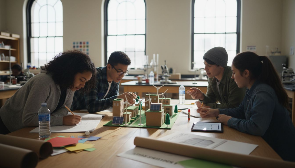 Students collaborating on classroom climate project