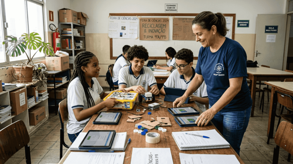 Educadores e estudantes em um ambiente de aprendizagem colaborativa